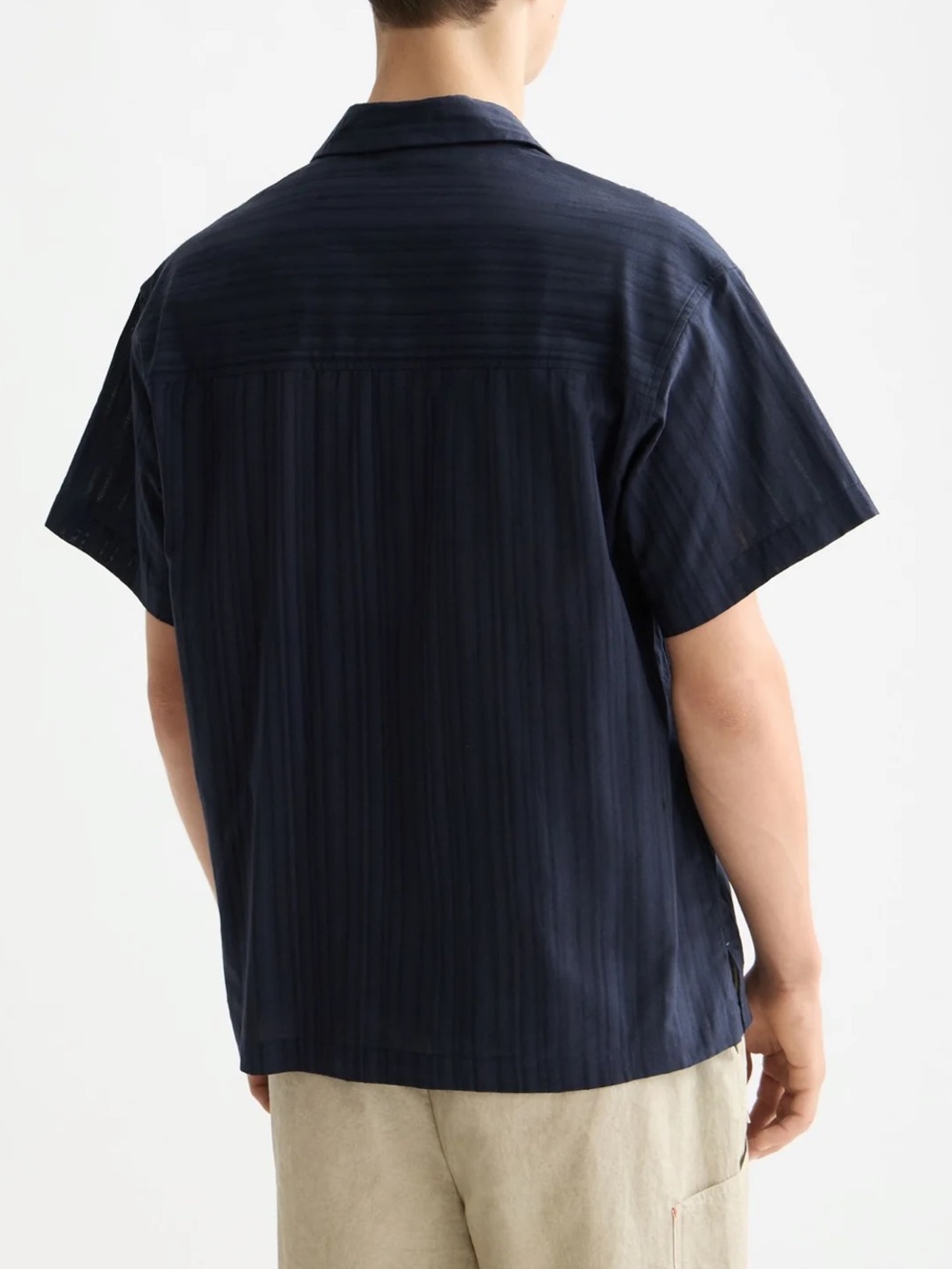 Scotch & Soda Men’s Structured Stripe Short Sleeve Shirt. Navy Blue. Size Small. - Picture 2 of 13